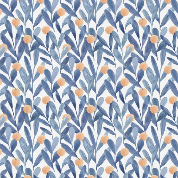 Enso Fabric - Cobalt by blue botanical cotton fabric from Voyage Maison