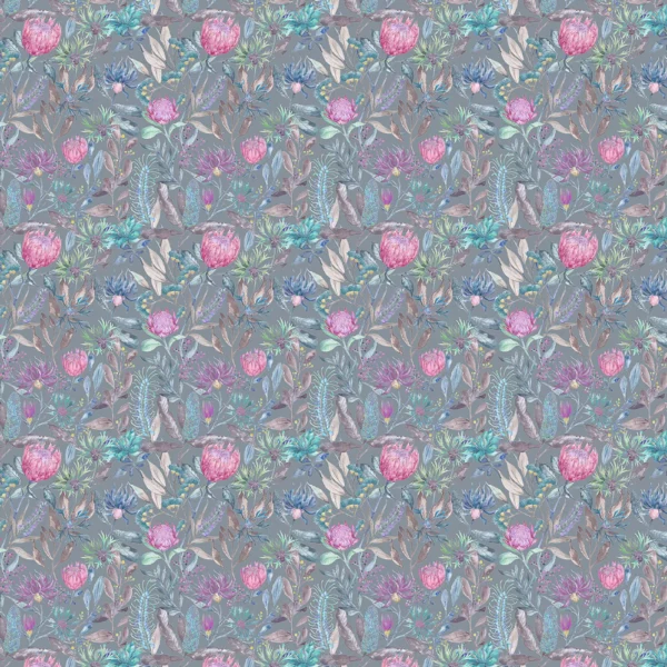 Fortazela Fabric - Storm by blue botanical cotton fabric from Voyage Maison