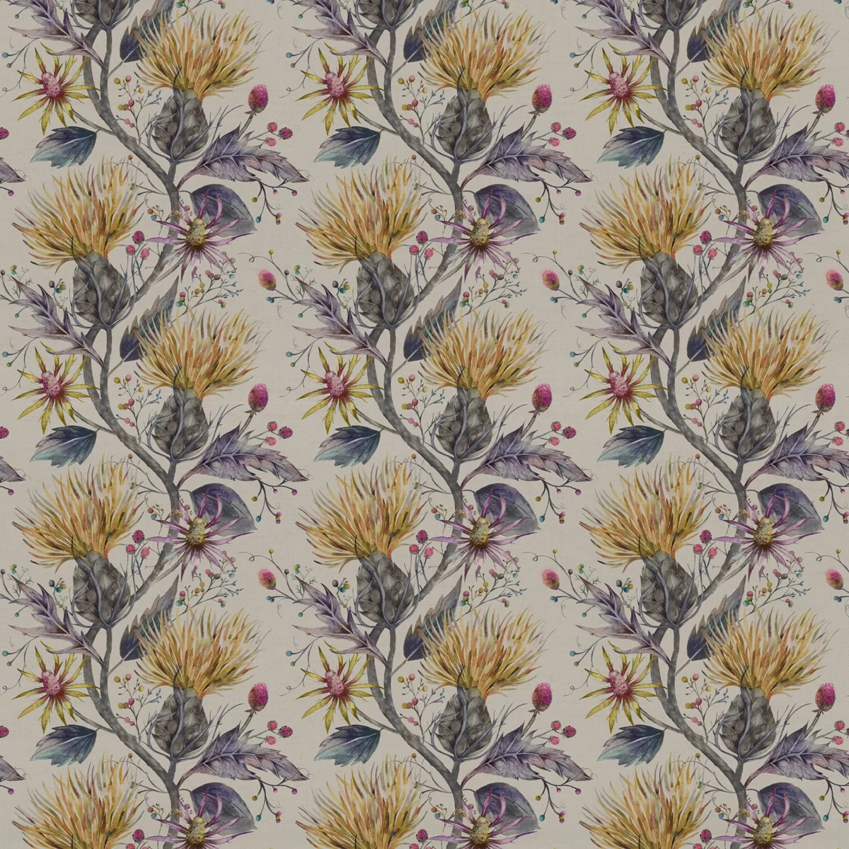 Varys Fabric - Gold by multicolour botanical cotton fabric from Voyage Maison