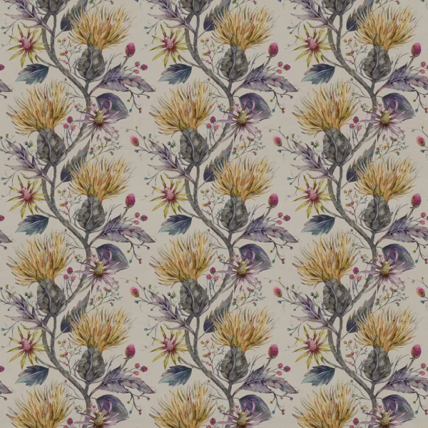 Varys Fabric - Gold by multicolour botanical cotton fabric from Voyage Maison