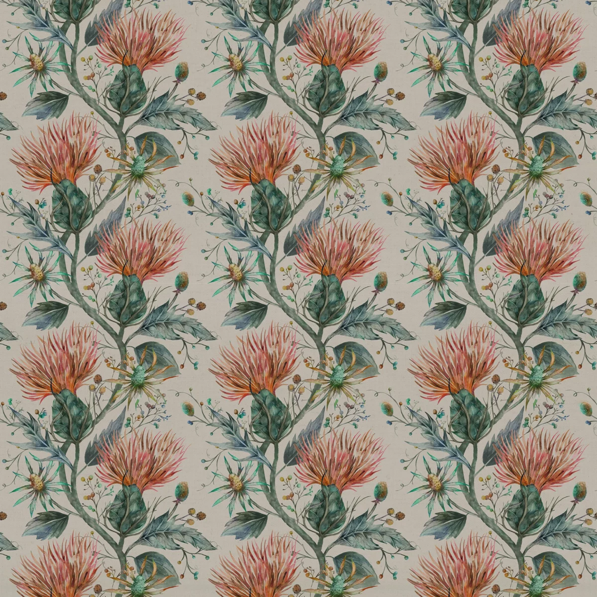 Varys Fabric - Sapphire by multicolour botanical cotton fabric from Voyage Maison