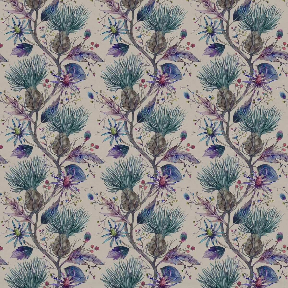 Varys Fabric - Storm by blue botanical cotton fabric from Voyage Maison