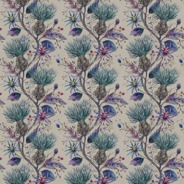 Varys Fabric - Storm by blue botanical cotton fabric from Voyage Maison