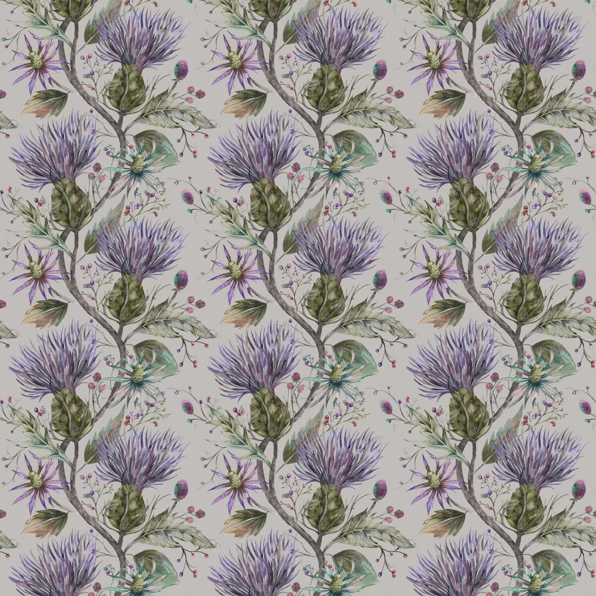 Varys Fabric - Violet by multicolour botanical cotton fabric from Voyage Maison