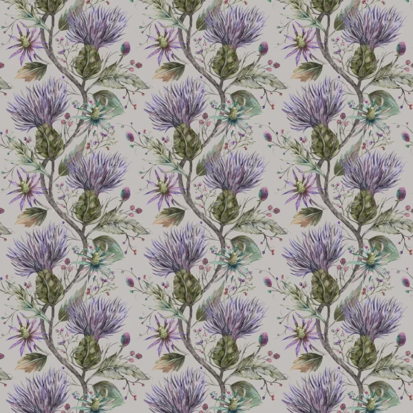 Varys Fabric - Violet by multicolour botanical cotton fabric from Voyage Maison
