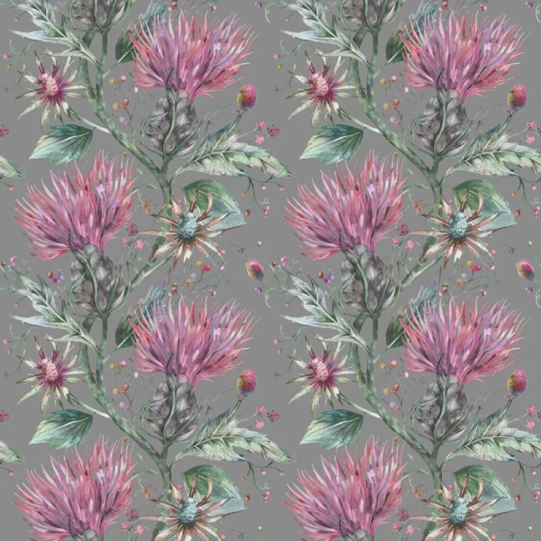 Elysium Fabric - Onyx by black-grey botanical cotton fabric from Voyage Maison