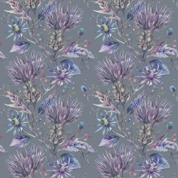 Elysium Fabric - Storm by black-grey botanical cotton fabric from Voyage Maison
