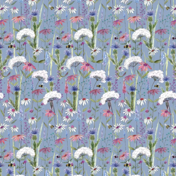 Hermione Fabric - Bluebell by blue botanical printed fabric from Voyage Maison