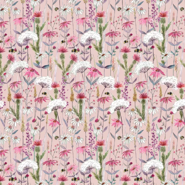 Hermione Fabric - Blush by multicolour botanical printed fabric from Voyage Maison