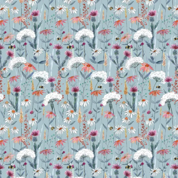 Hermione Fabric - Cornflower by blue botanical printed fabric from Voyage Maison