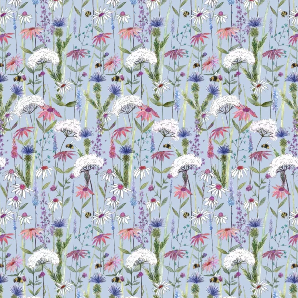 Hermione Fabric - Dawn by blue botanical printed fabric from Voyage Maison