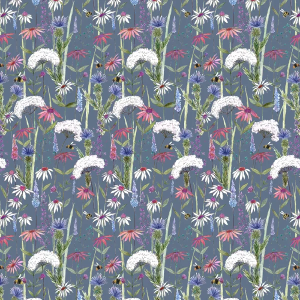 Hermione Fabric - Indigo by blue botanical printed fabric from Voyage Maison