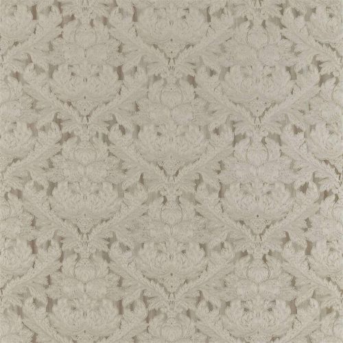 Heiress Damask Fabric - Stone by black-grey botanical embroideried fabric from Zoffany