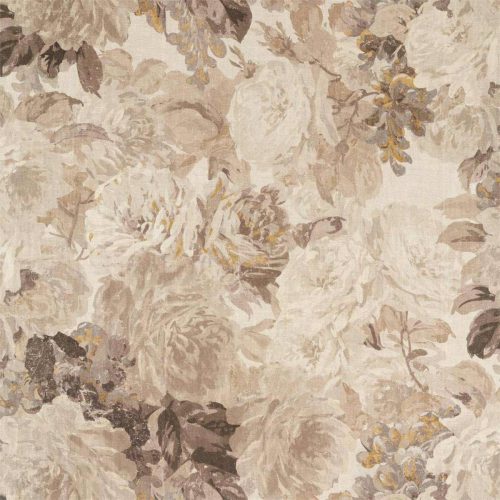 Rose Absolute Linen Fabric - White Opal / Mousseux by brown botanical linen fabric from Zoffany