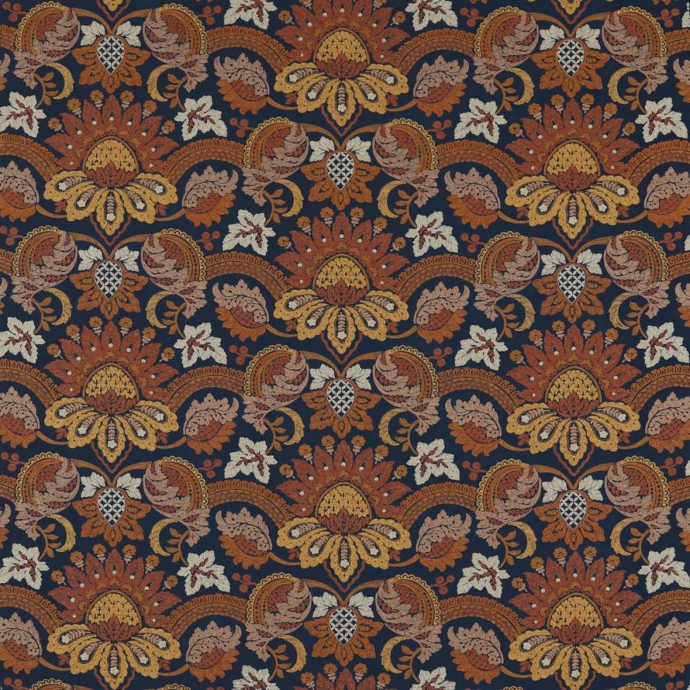 Pomegranate Velvet Fabric - Indigo / Terracota by Pomegranate Velvet Fabric - Indigo / Terracota from
