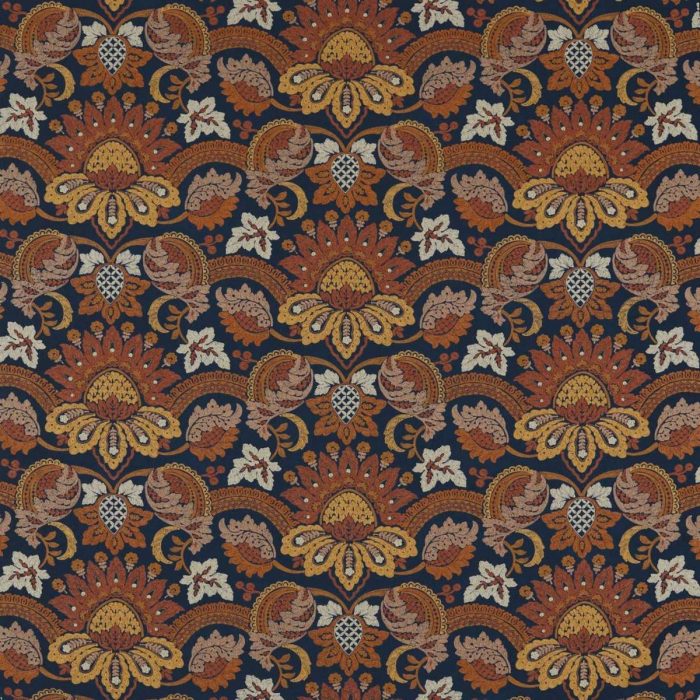 Pomegranate Velvet Fabric - Indigo / Terracota swatch