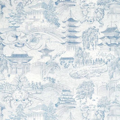 Eastern Palace Fabric - Indigo by blue traditional cotton fabric from Zoffany