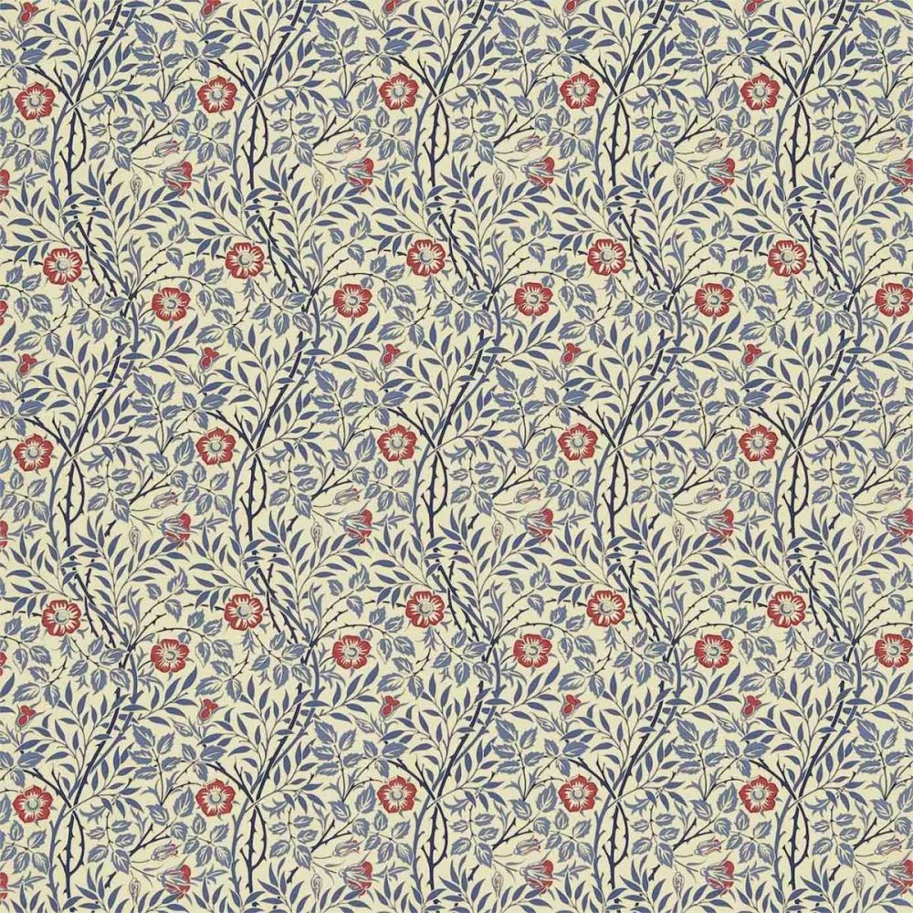 Sweet Briar Fabric - Indigo / Red by blue botanical cotton fabric from William Morris & Co