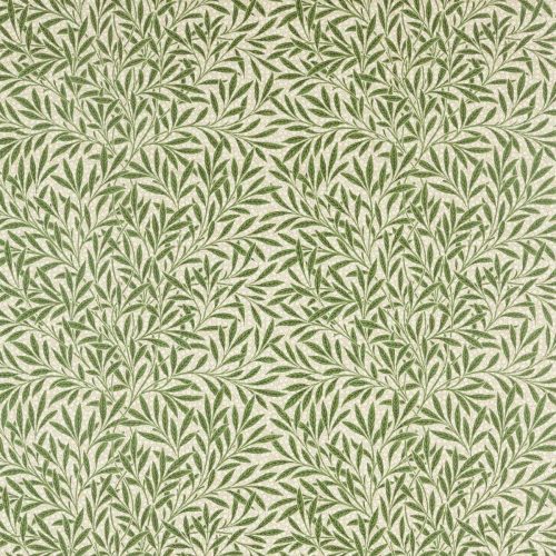 Emerys Willow Fabric - Leaf Green by green botanical printed fabric from William Morris & Co