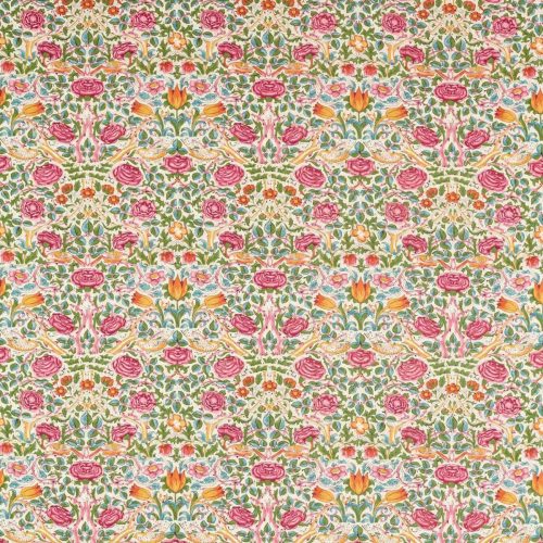 Rose Fabric - Boughs Green / Rose by pink botanical printed fabric from William Morris & Co
