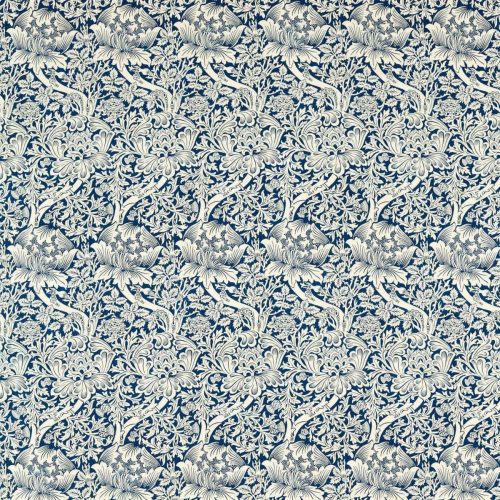 Rose and Thistle Fabric - Indigo by blue botanical cotton fabric from William Morris & Co