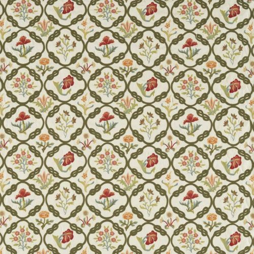 Mays Coverlet Fabric - Twining Vine by green botanical embroideried fabric from William Morris & Co