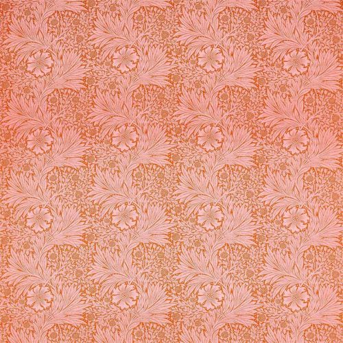 Marigold Fabric - Orange / Pink by orange botanical linen fabric from William Morris & Co