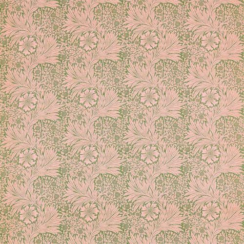 Marigold Fabric - Olive / Pink by pink botanical linen fabric from William Morris & Co