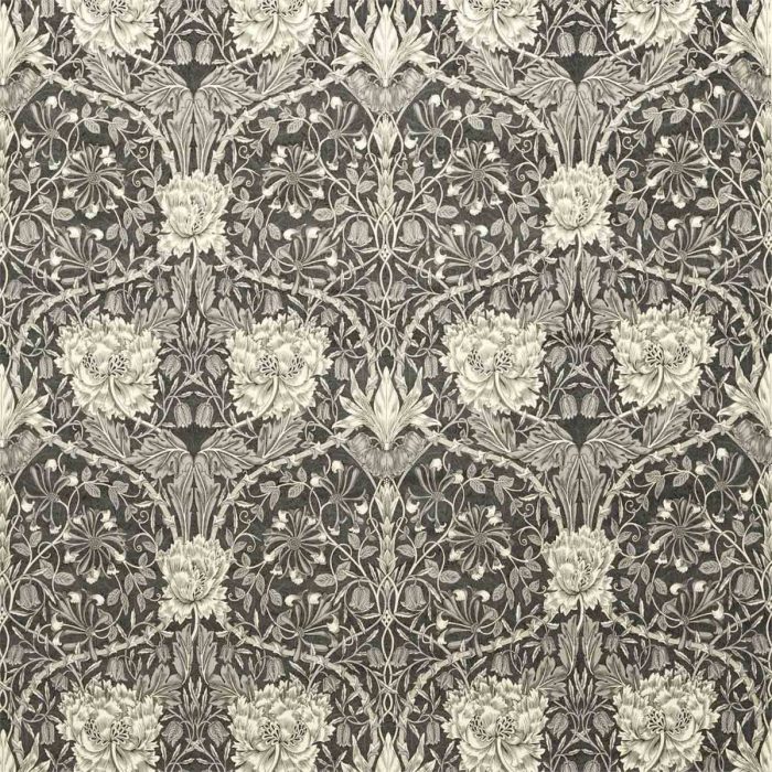 Honeysuckle and Tulip Velvet Fabric - Black Walnut / Stone swatch