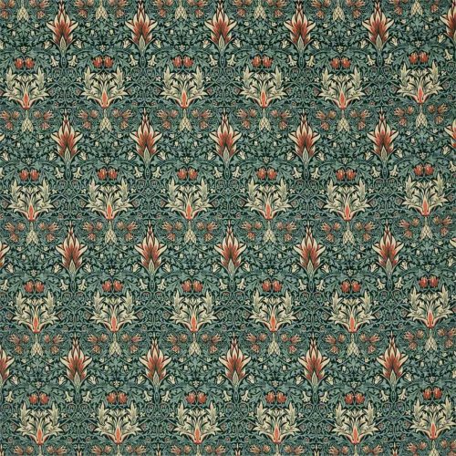 Snakeshead Velvet Fabric - Thistle / Russet by green botanical velvet-chenille fabric from William Morris & Co