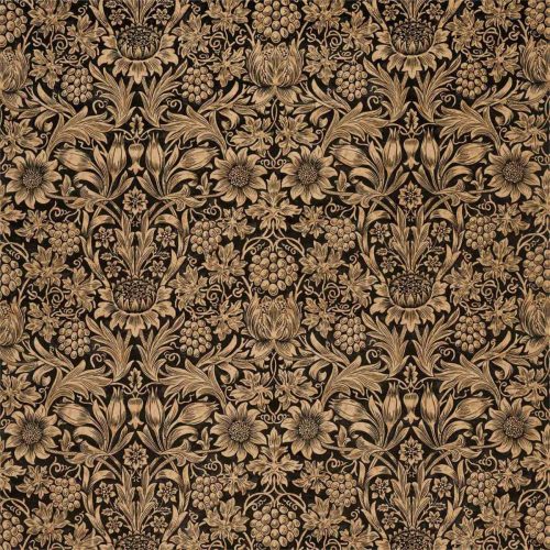 Sunflower Velvet Fabric - Maple / Lichen by black-grey botanical velvet-chenille fabric from William Morris & Co