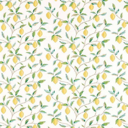 Lemon Tree Fabric - Lemon / Bayleaf by green botanical printed fabric from William Morris & Co