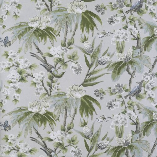 Sandringham Fabric - Eau De Nil by blue botanical cotton fabric from Warwick