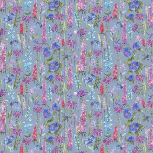 Florabunda Fabric - Bluebell by blue botanical printed fabric from Voyage Maison