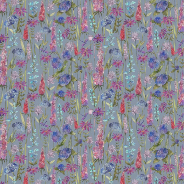 Florabunda Fabric - Bluebell Linen by blue botanical printed fabric from Voyage Maison
