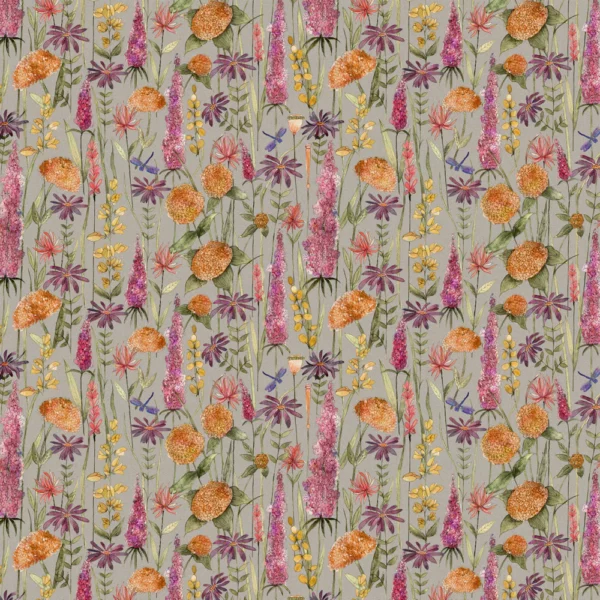Florabunda Fabric - Russet Linen by neutral botanical printed fabric from Voyage Maison