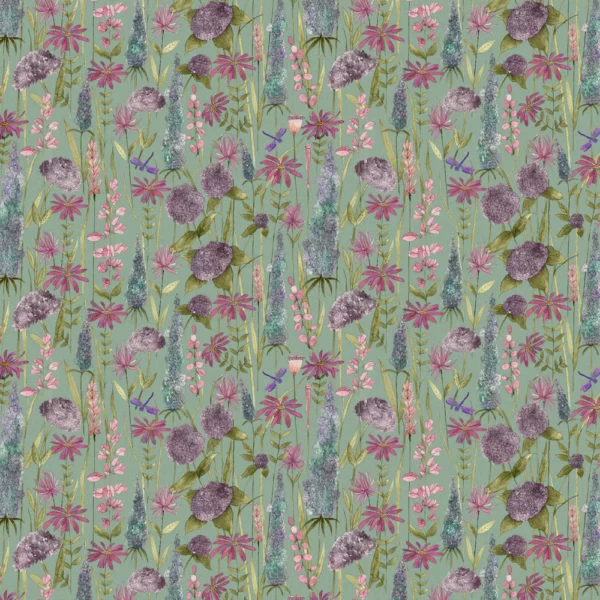 Florabunda Fabric - Verde by green botanical printed fabric from Voyage Maison
