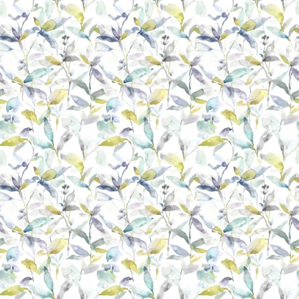 Naura Fabric - Lemon by multicolour botanical cotton fabric from Voyage Maison