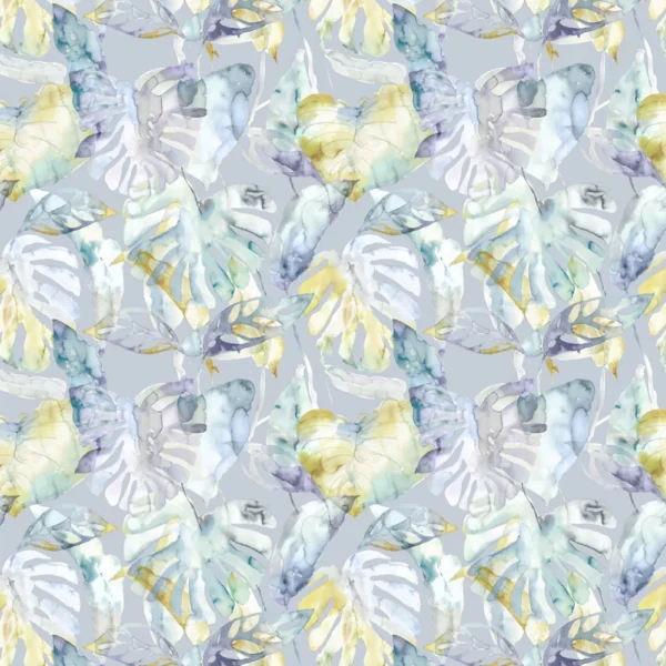 Salvador Fabric - Lemon Grey by multicolour botanical cotton fabric from Voyage Maison