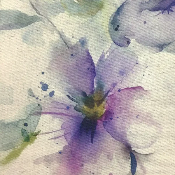 Samarinda Fabric - Violet Natural by multicolour botanical cotton fabric from Voyage Maison