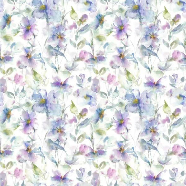Samarinda Fabric - Violet by multicolour botanical cotton fabric from Voyage Maison