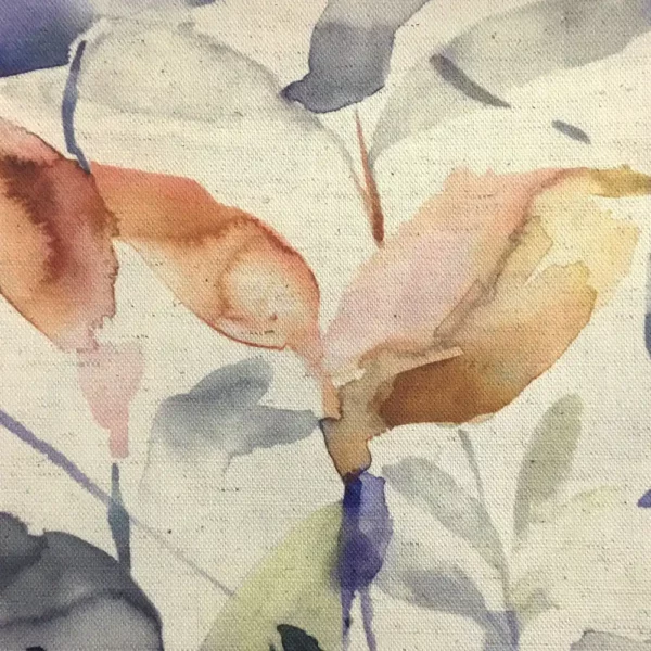 Naura Fabric - Clementine Natural by multicolour botanical cotton fabric from Voyage Maison