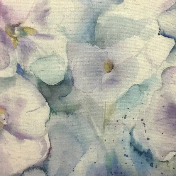 Isabela Fabric - Violet Natural by multicolour botanical cotton fabric from Voyage Maison