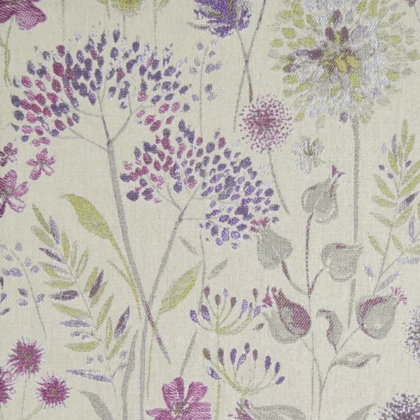 Flora Fabric - Linen / Heather by purple botanical jacquard fabric from Voyage Maison