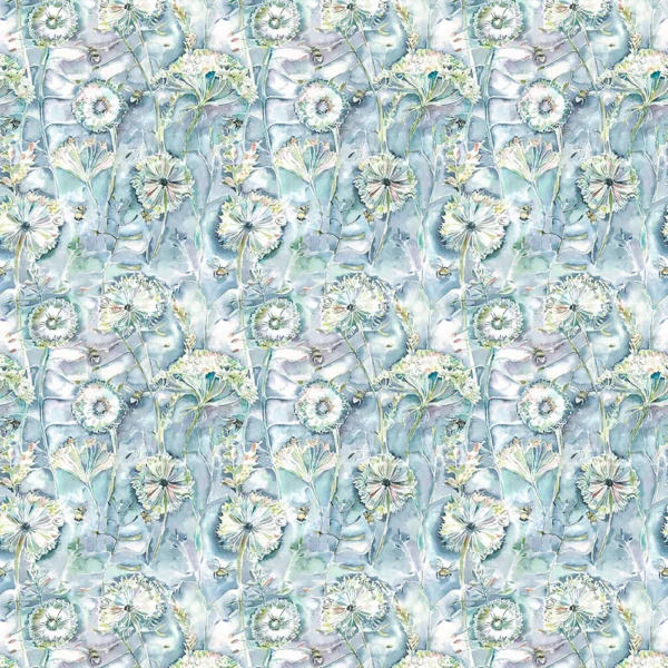 Langdale Fabric - Teal by blue botanical cotton fabric from Voyage Maison