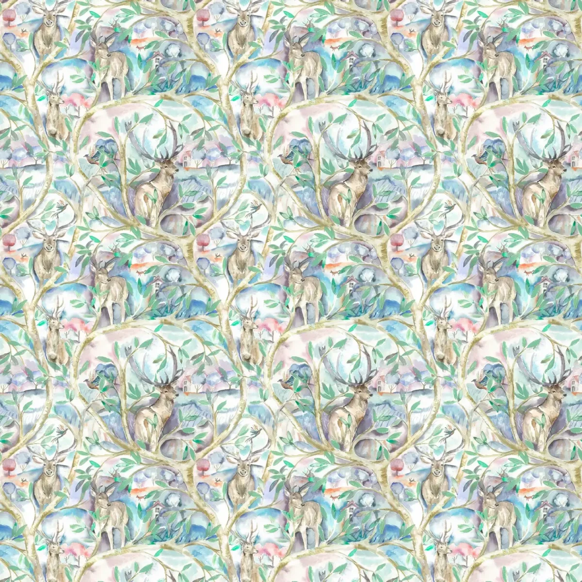 Whinlatter Fabric - Teal by multicolour animal cotton fabric from Voyage Maison