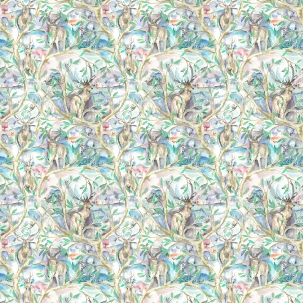 Whinlatter Fabric - Teal by multicolour animal cotton fabric from Voyage Maison
