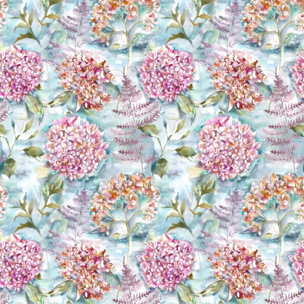 Flourish Fabric - Fig by blue botanical cotton fabric from Voyage Maison