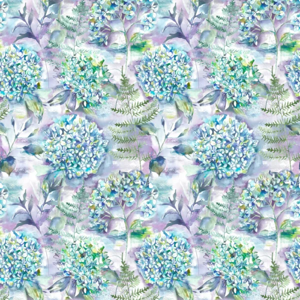 Flourish Fabric - Teal by blue botanical cotton fabric from Voyage Maison