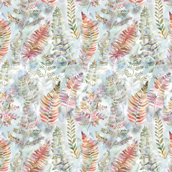 Honister Fabric - Russet by multicolour botanical cotton fabric from Voyage Maison